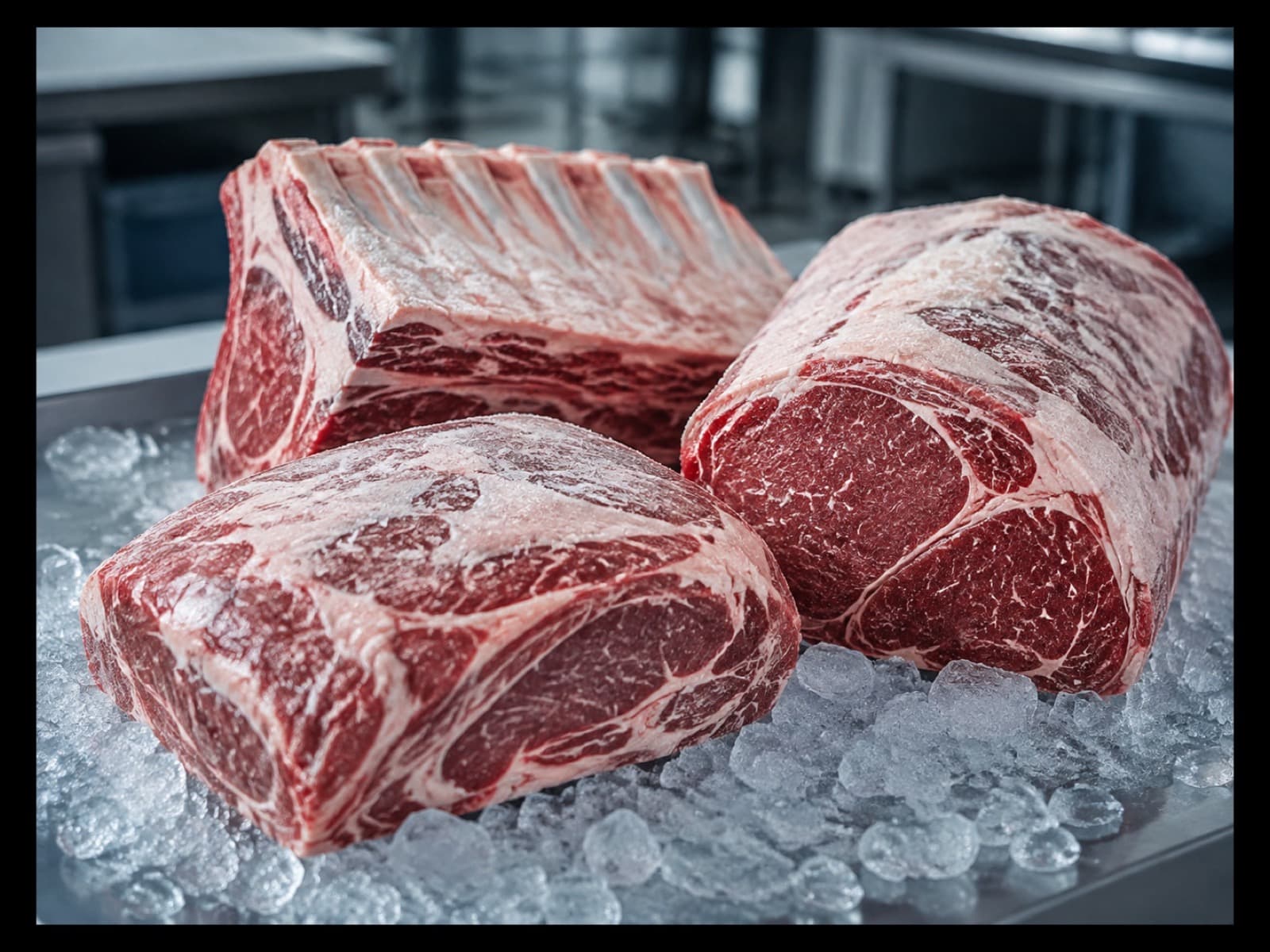 Beef cut resting on crushed ice